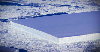 Ledovec jako z cvičení geometrie z roku 2018! Zdroj: NASA