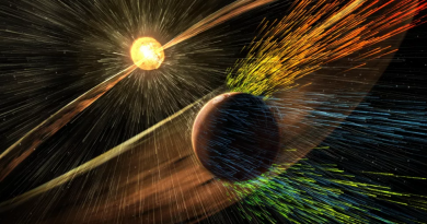 Mars propékaný slunečními částicemi, neasi. Zdroj: NASA/GSFC