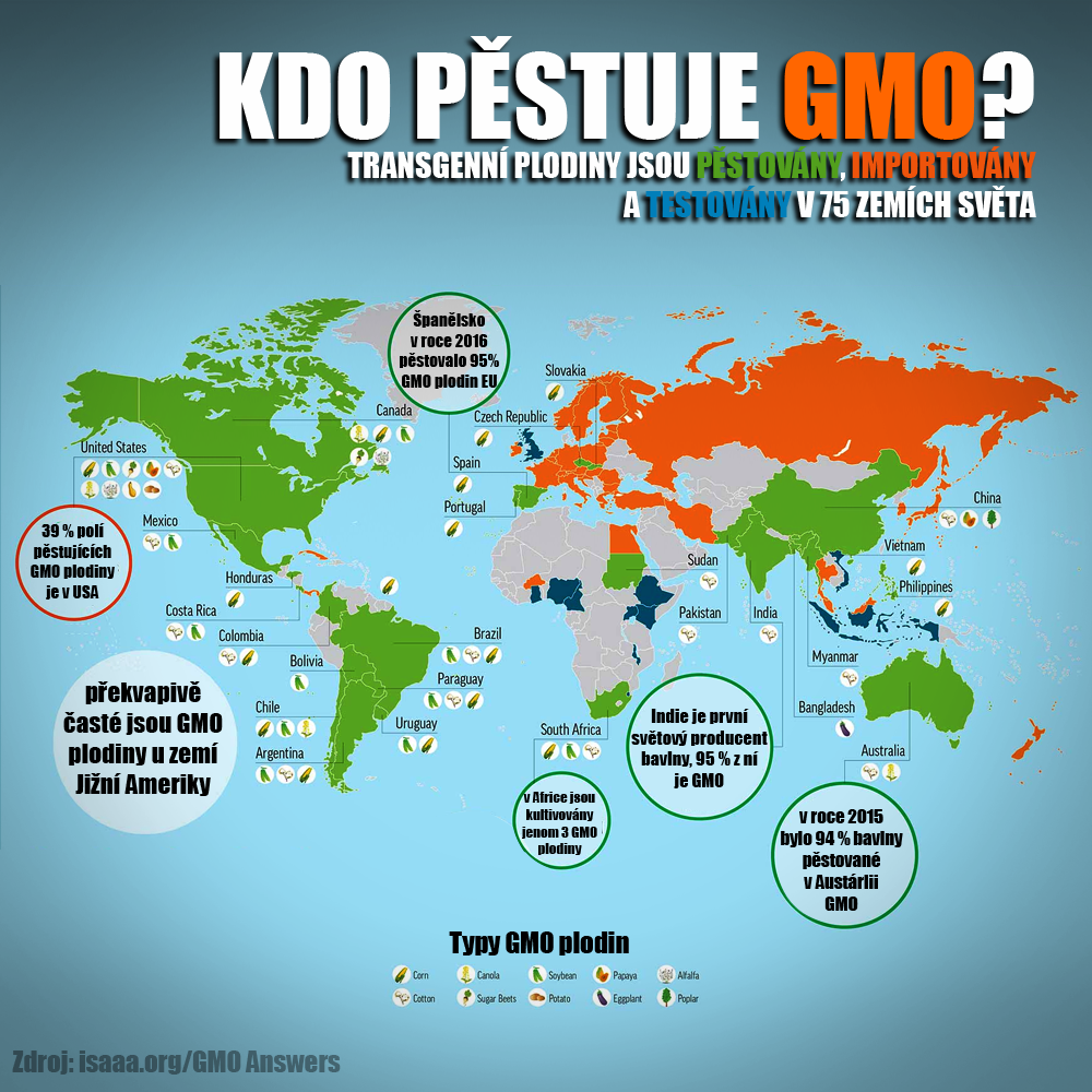 GMO ve světě za rok 2016. Zdroj: ISAAA