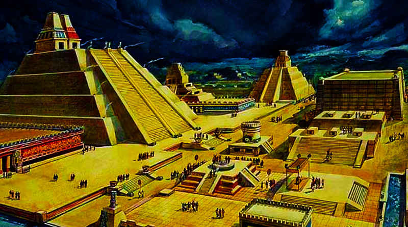 Tenochtitlán, neasi. Zdroj: Diego Rivera/Public Domain