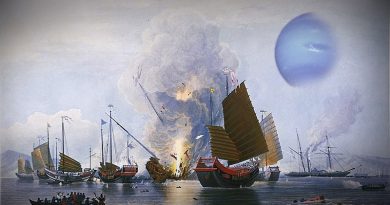 Výstřely plavidel Východoindické společnosti během první opiové války. Zdroj: Edward Duncan/Public Domain, NASA