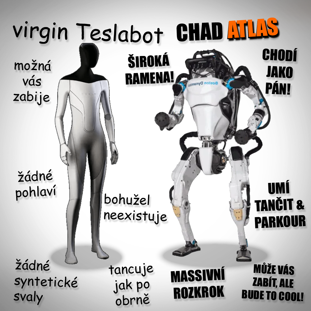 Atlas vs. Teslabot? Zdroj: Tesla, Boston Dynamics, vlastní
