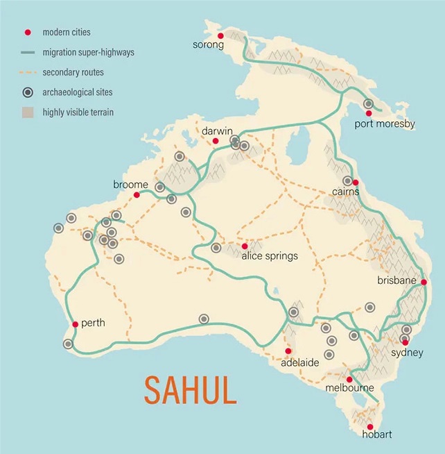 Sahul vs. Austrálie. Ano, žijeme více méně furt na stejných místech. Zdroj: Flinders University