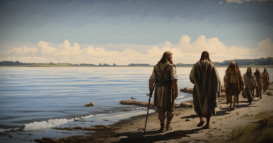 První farmáři v Pobaltí před 6 000 lety, neasik. Zdroj: Midjourney/vlastní