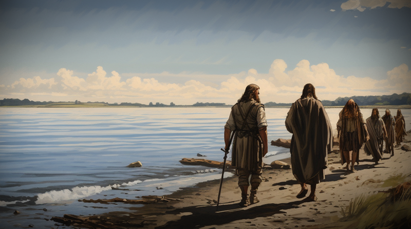 První farmáři v Pobaltí před 6 000 lety, neasik. Zdroj: Midjourney/vlastní