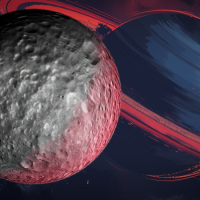 Mimas a Saturn, neasik. Zdroj: NASA, MJ/vlastní
