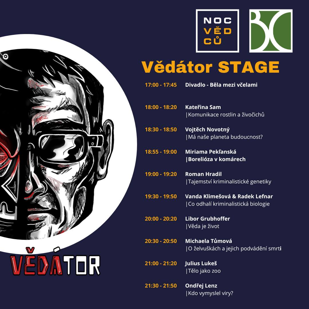 „Vědátor stage“ na Noci Vědců 2023 v Biologickém centru AV ČR v Českých Budějovicích