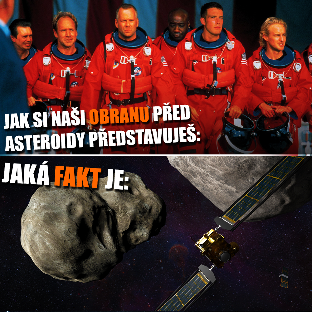 Armageddon vs. DARTmageddon! Oba jsou vlastně sebevražedná mise! Zdroj: Touchstone Pictures/NASA