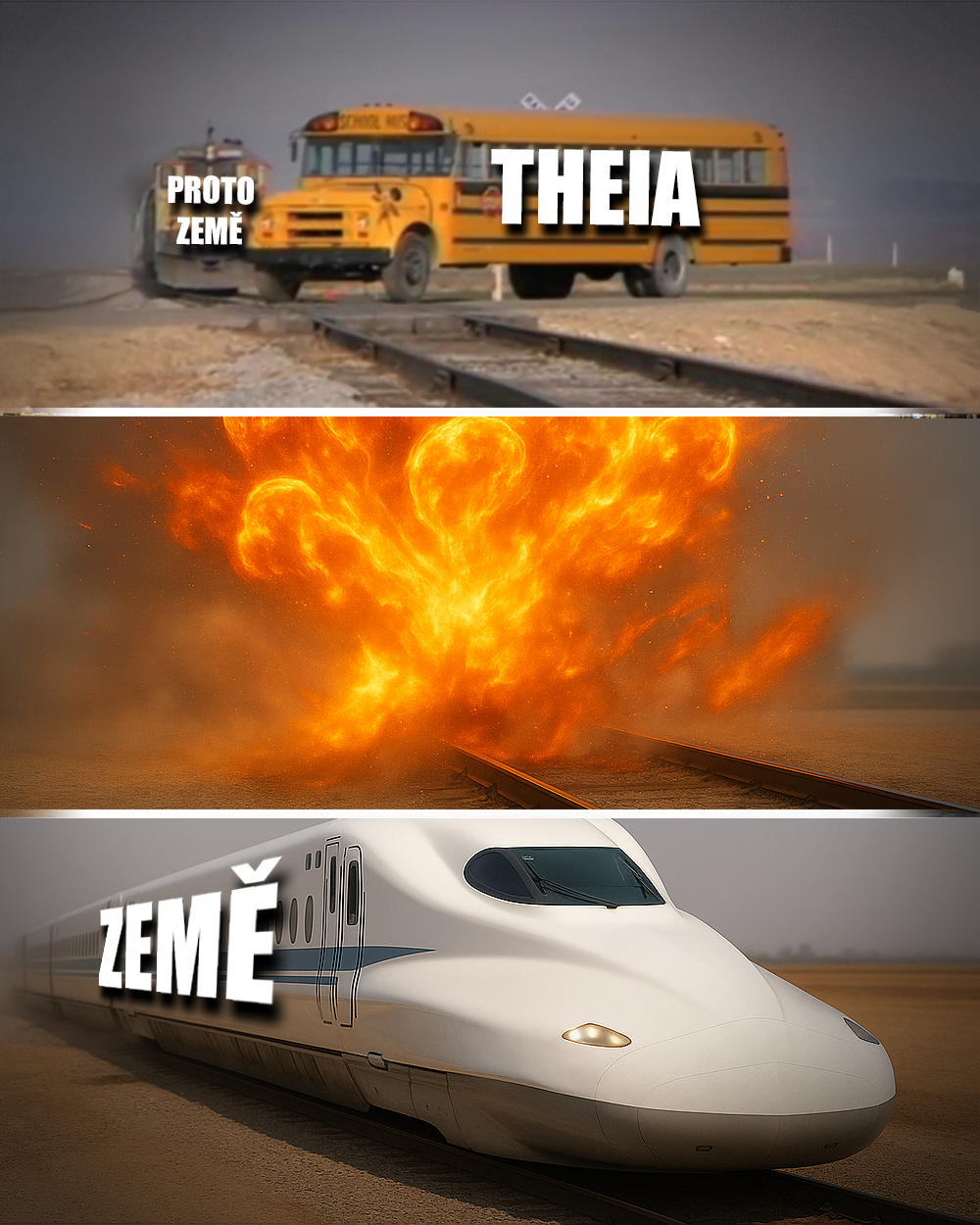 Theia a ProtoZemě vytvořily spolu něco krásného! Zdroj: Union Pacific Railroad, GPT/vlastní