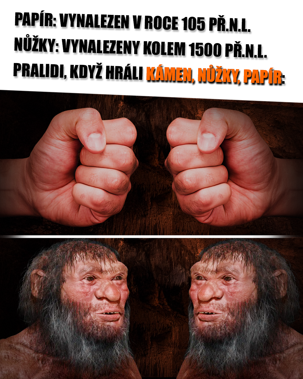 Kámen, nůžky, papír jsou s námi dlouho! Ale ne zas tak dlouho... Zdroj: Science Photo Library, vlastní
