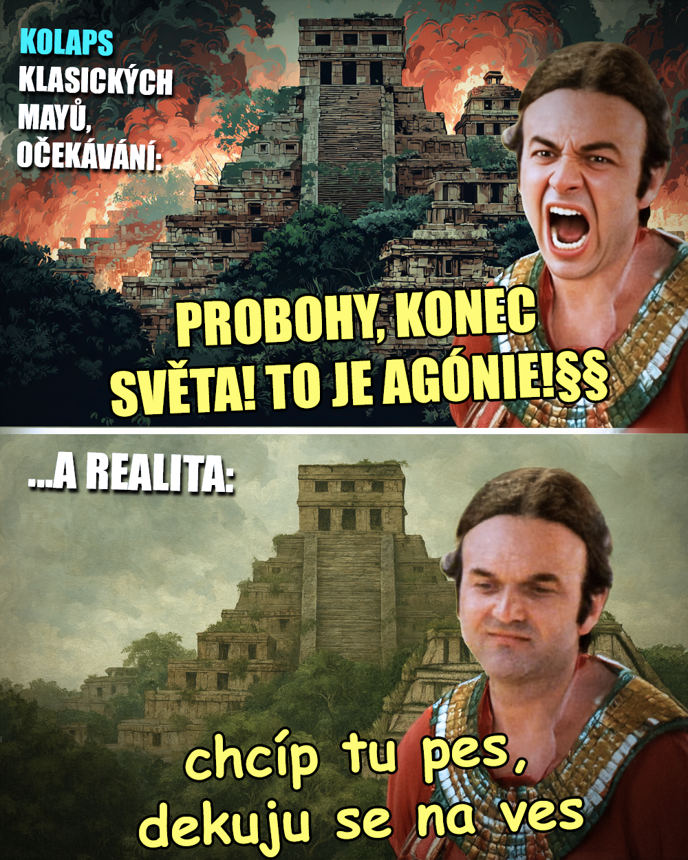 Kolaps civilizace bývá spíše pšouk nežli pecka. A asi nejen u Mayů. Zdroj: MJ/OpenAI/vlastní, Barrandov Studio