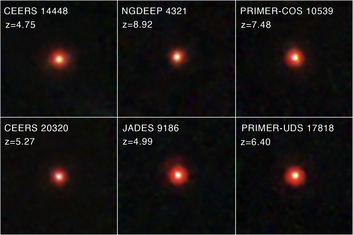 Images of the "Little Red Dots" (LRDs) observed by the James Webb Space Telescope data from multiple surveys. Credit: NASA, ESA, CSA, STScI, Dale Kocevski (Colby College)