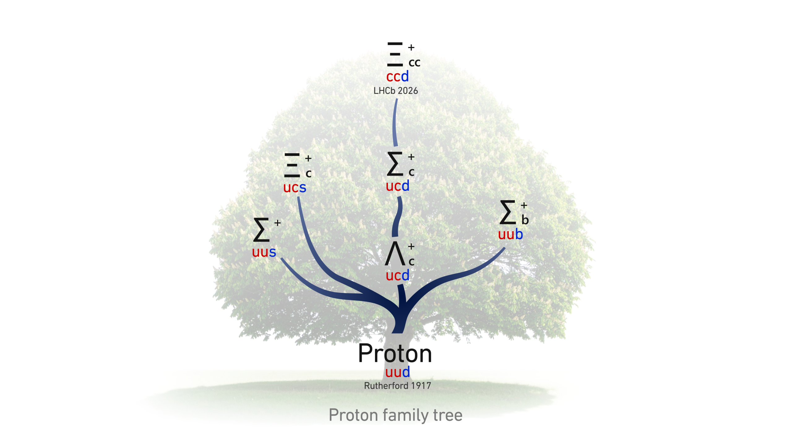 Rodinný strom protonů, neasik.  Zdroj: CERN