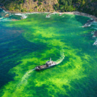 Oteplující se oceány rychle ztrácejí kyslík Hnojení moří, ocean fertilisation, geoinženýring, geoengineering, plankton, fyzoplankton. Zdroj: OpenAI/vlastní