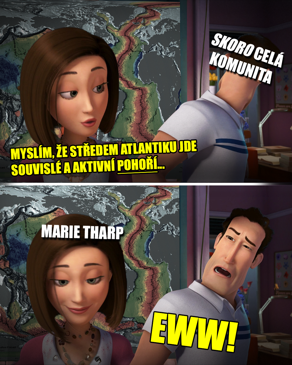 Marie Tharp, geologie, Atlantský hřbet, geology. Zdroj: DreamWorks 