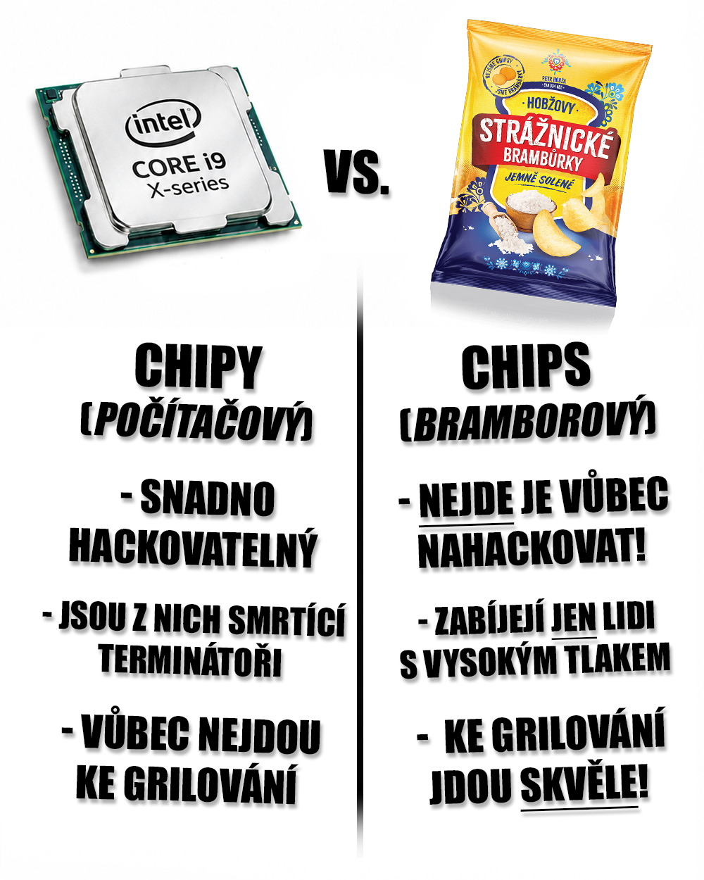 Chipy, chipsy, počítačové chipy, chip, čip, čipsy. Zdroj: Public Domain