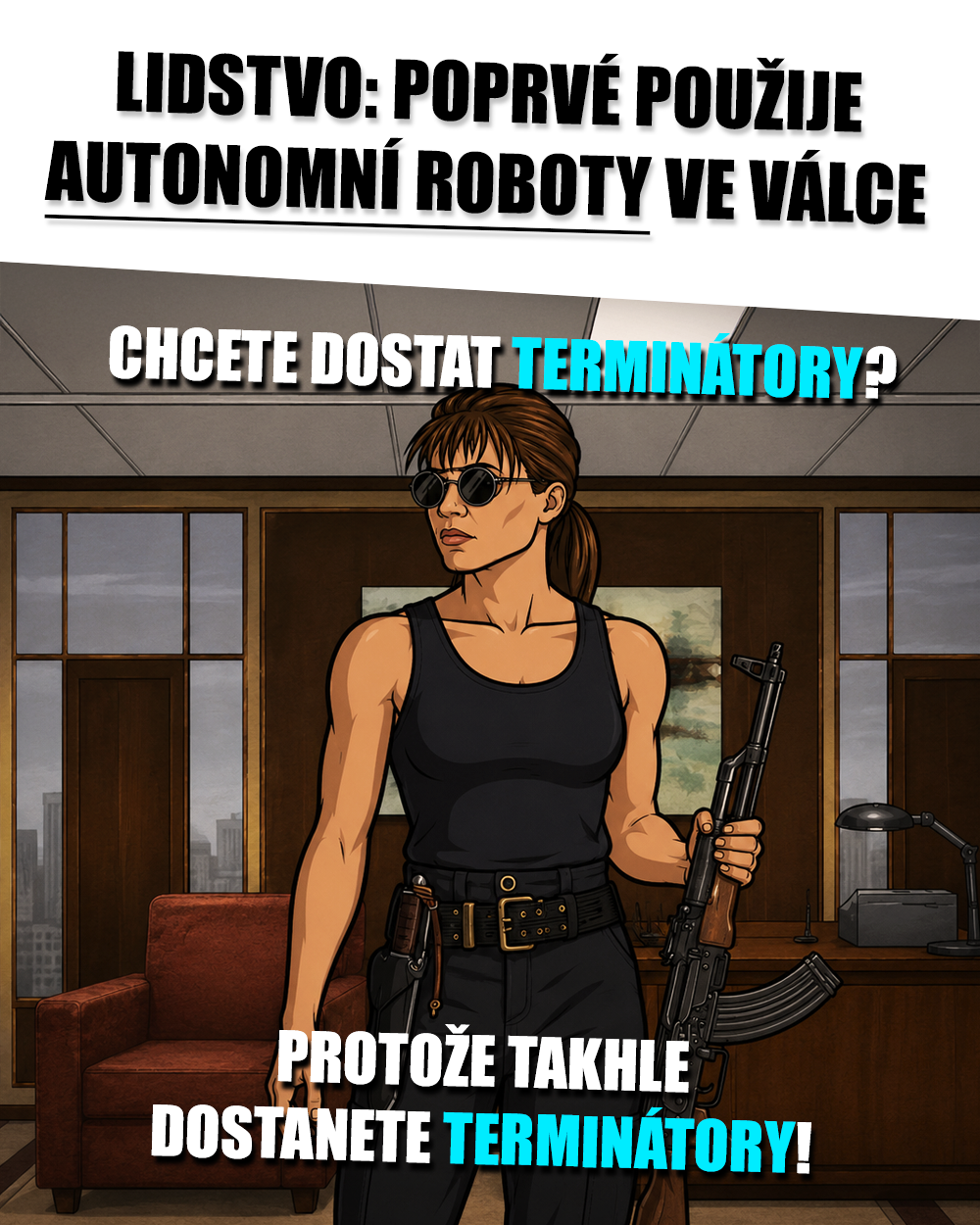 Terminátor, Terminátoři, válka, drone, drony. Zdroj: OpenAI/vlastní (yes, su si vědom ironie)