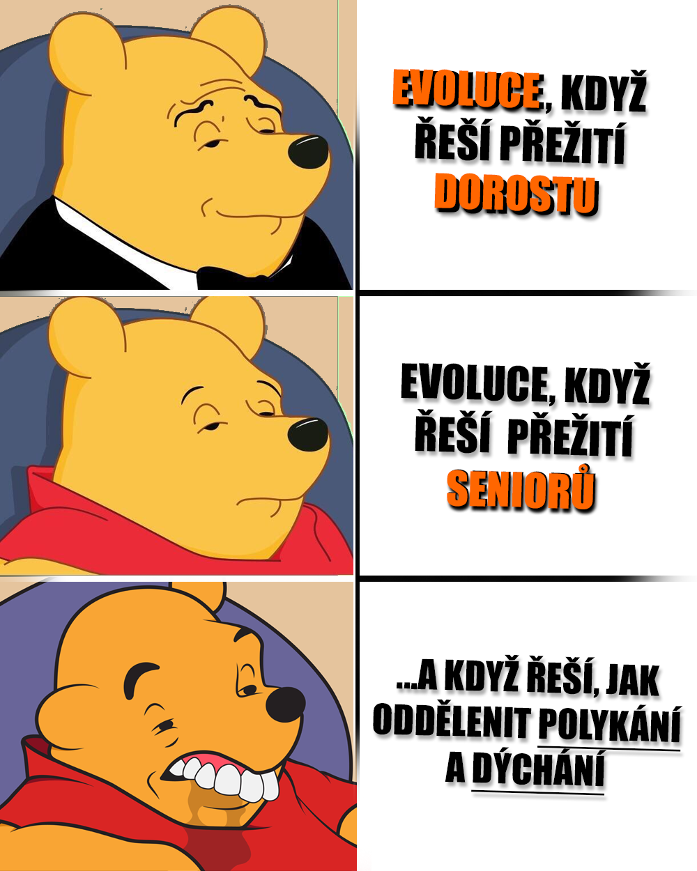 Evoluce, Pooh, selekční stín, selection bias, polykání, dýchání. Zdroj: Disney/reddit