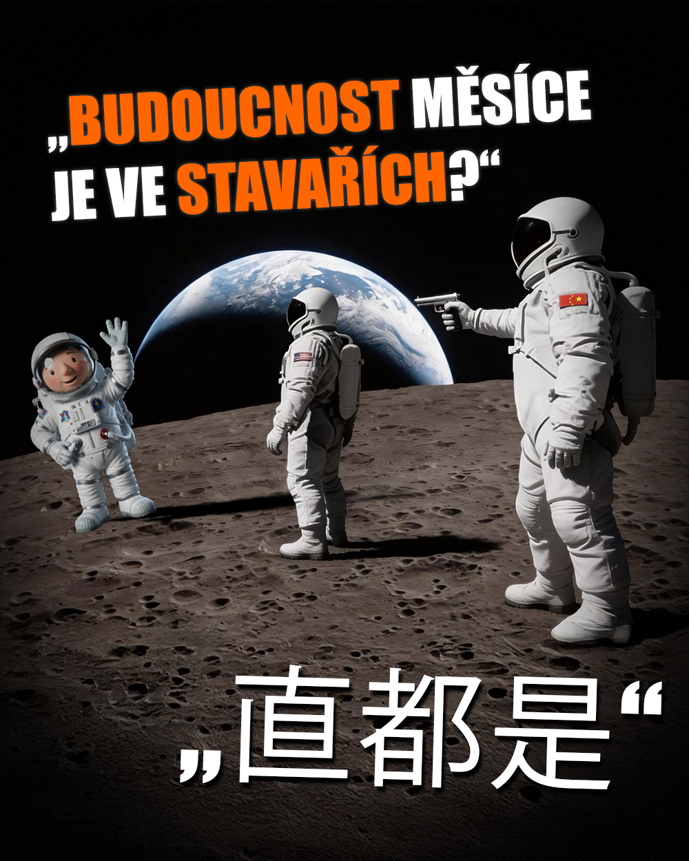 Měsíc, měsíční základna, lunární, báze, NASA, Čína, závod o měsíc. Zdroj: NASA, Mattel, vlastní
