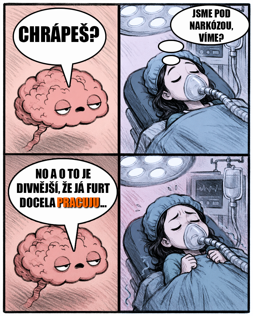 Anestezie, narkóza, mozek, vědomí. Zdroj: vlastní