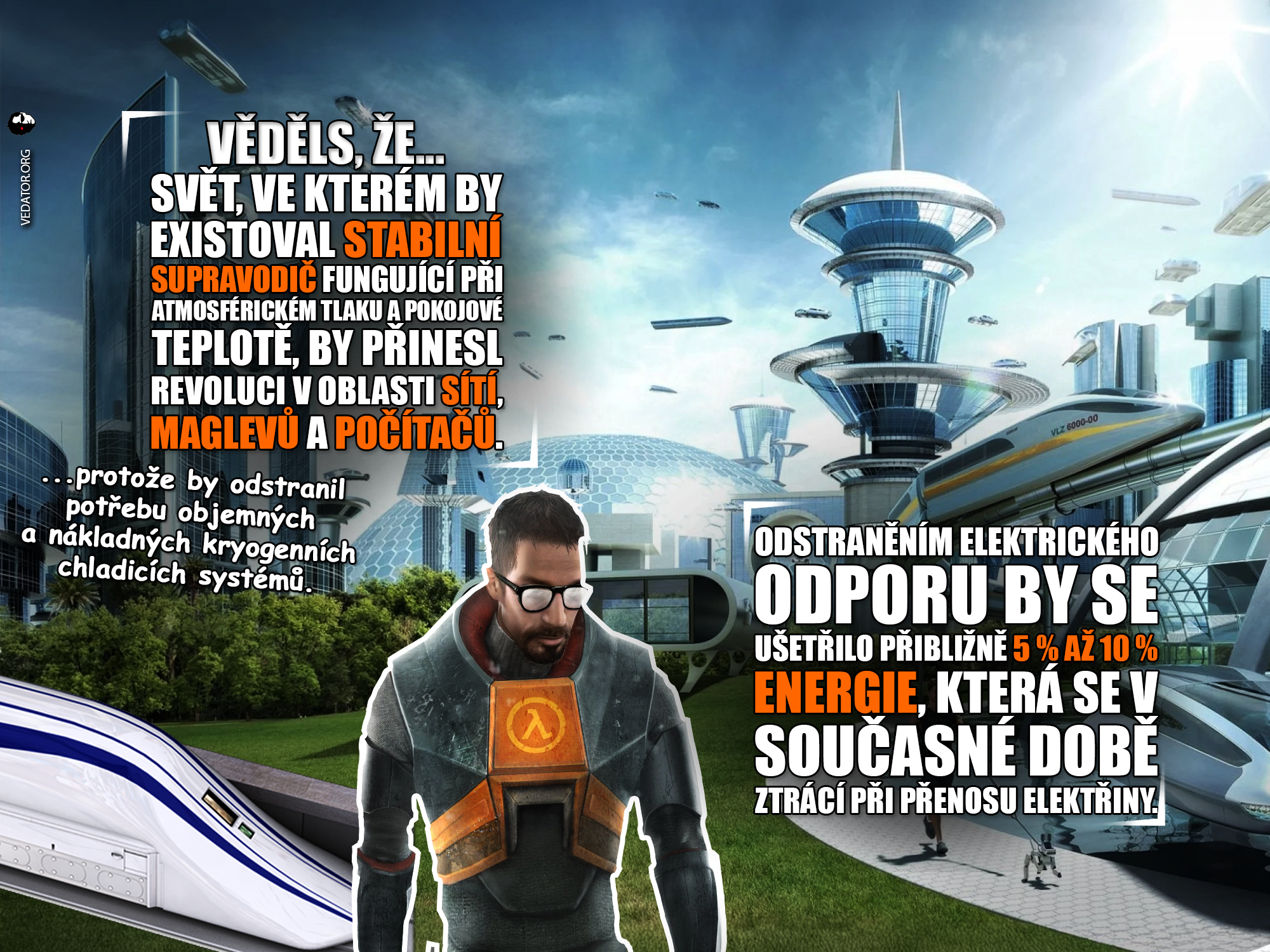 Supravodivost, superconductor, superconductivity. Carousel, grafika, infografika Zdroj: Vlastní