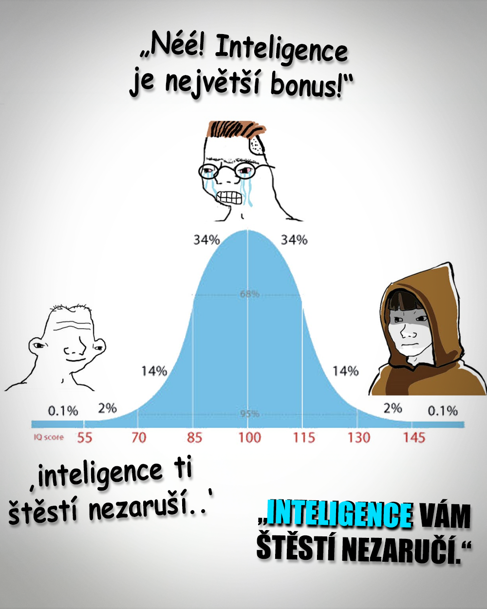 Inteligence, štěstí, sociologie, graf. Zdroj: Reddit, vlastní